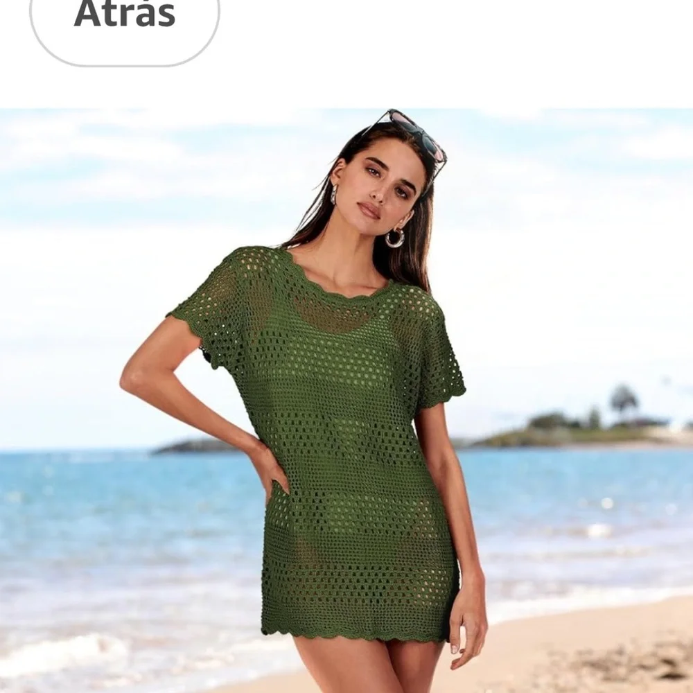 Green Crochet Knit Beach Coverup
